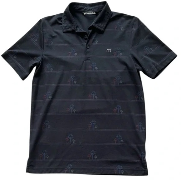 Travis Mathew Polo Shirt Black Palm Tree Short Sleeve Pima Cotton Golf Men xl - Picture 1 of 7